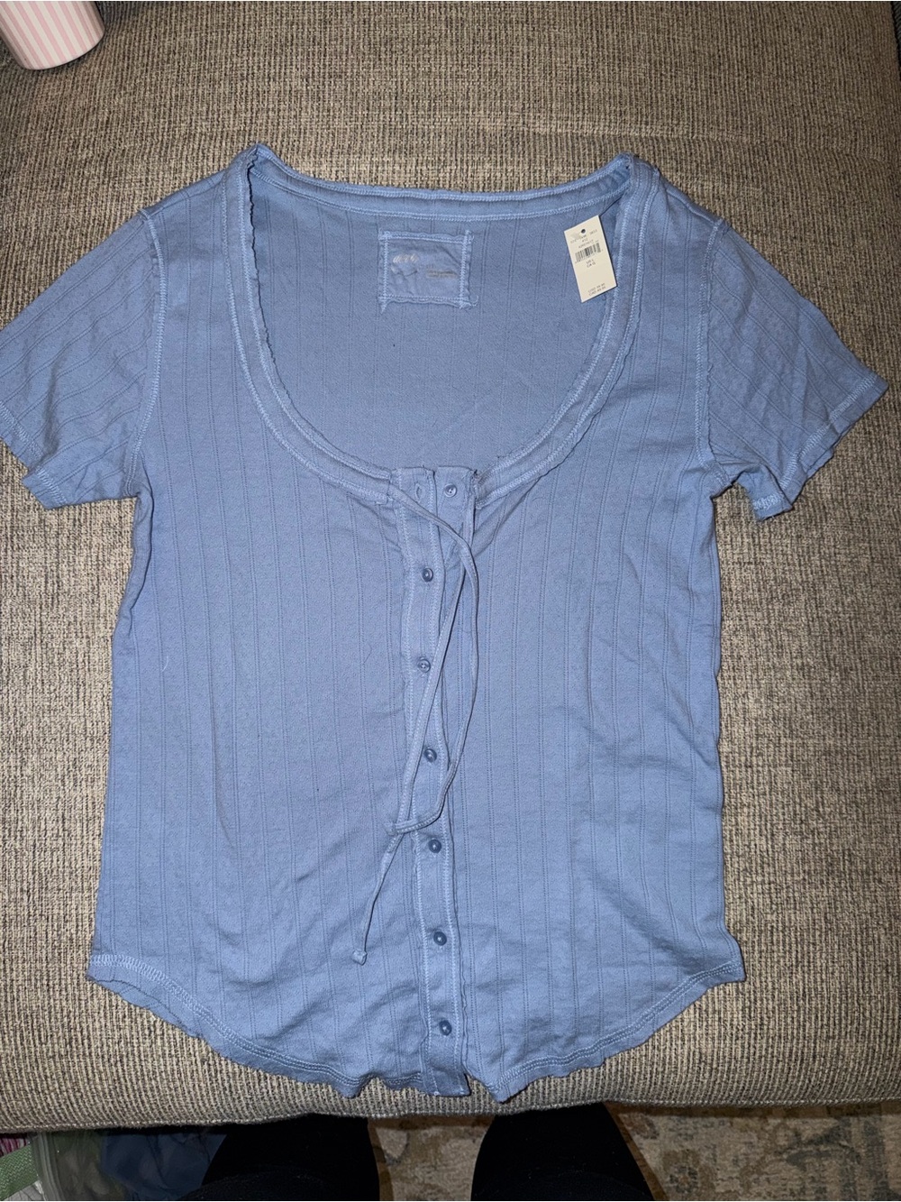 NWT Aerie Scoop Neck Button-Front Top in Light Blue